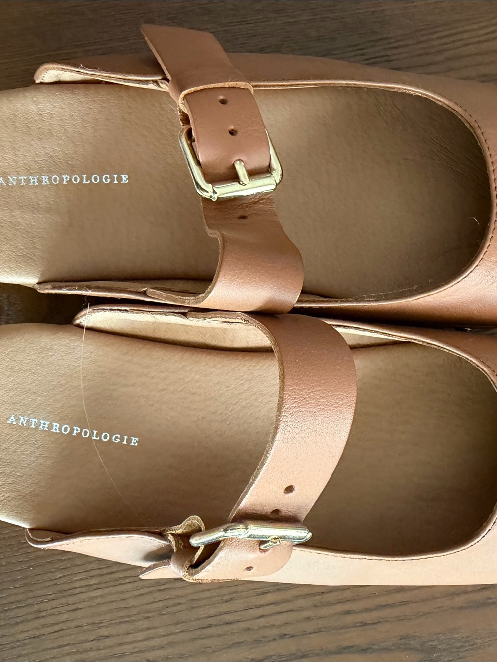 Anthropologie Tan Leather Buckle Mary Jane Mules